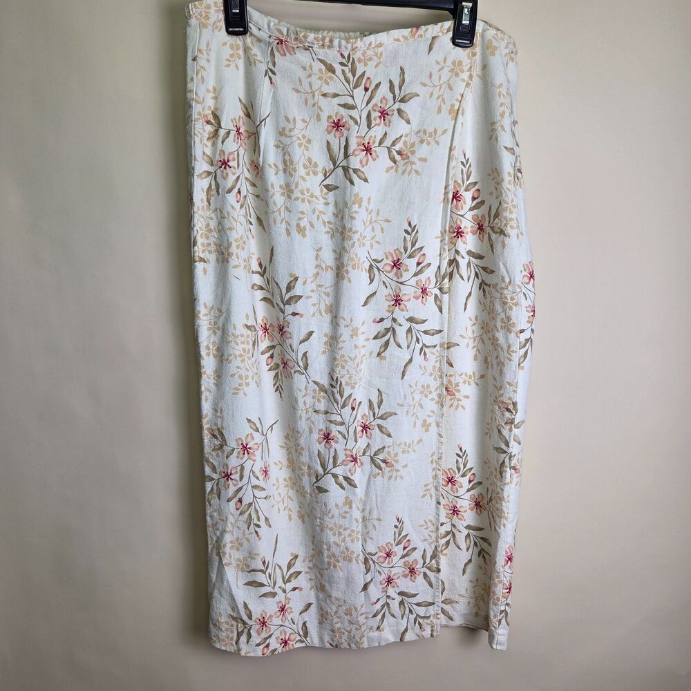 Vintage First Option Floral Linen Blend Midi Skirt Size 16